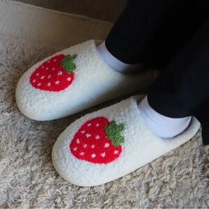 Women's Strawberry Slippers - White and Red